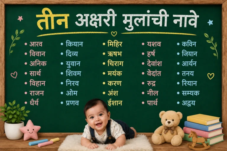 तीन अक्षरी मुलांची नावे – अर्थांसह खास 120 नावांची यादी तीन अक्षरी मुलांची नावे